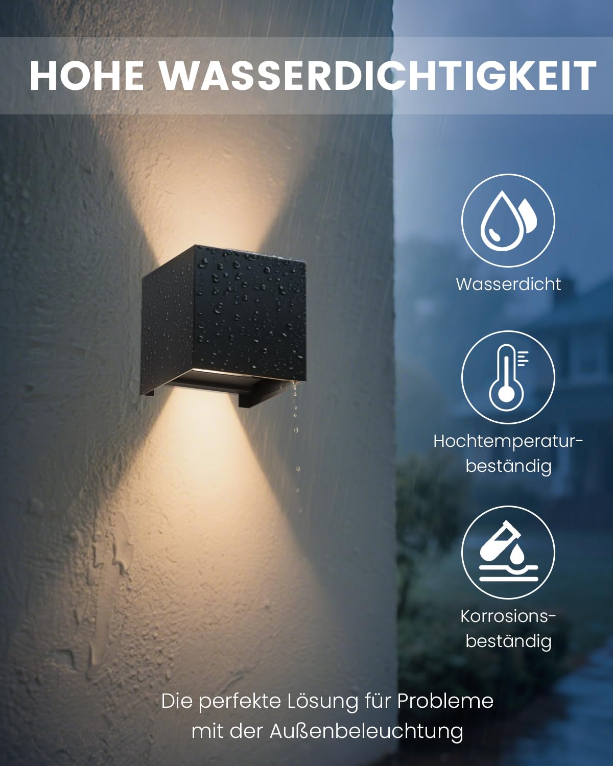 LED Wandleuchten Innen/Außen, 850LM IP65 4000K Warmweiß Außenlampe Außenleuchte - Auf/Ab Einstellbarer Lichtstrahl, Aluminium Druckguss Mattschwarz [2 Stück]