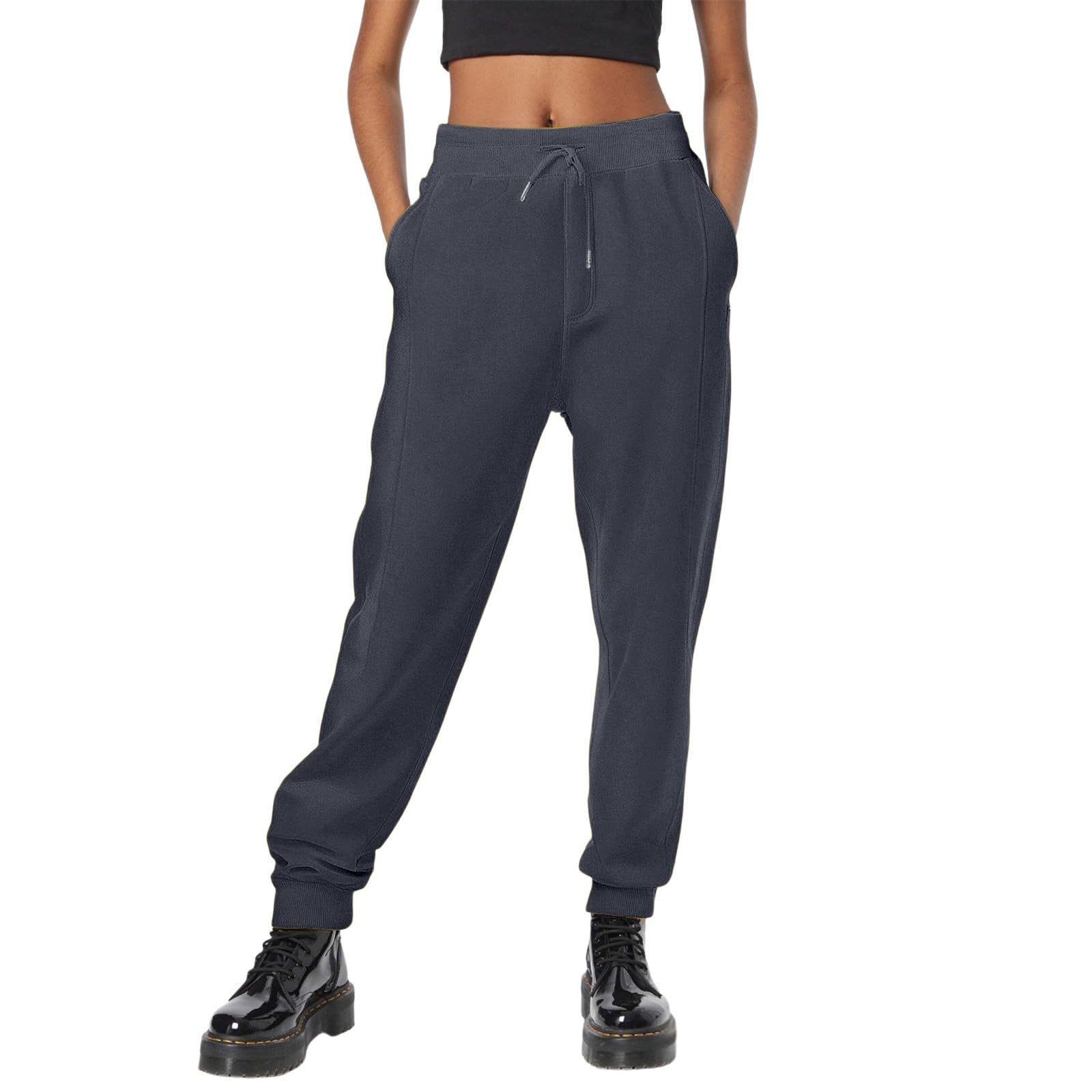 Women's Joggers Sweatpants Casual Baggy Drawstring Elasticated High Waist Athletic Tracksuit Bottoms with Pockets Solid Wide Leg Comfortable Running Gym Workout Jogging Pants