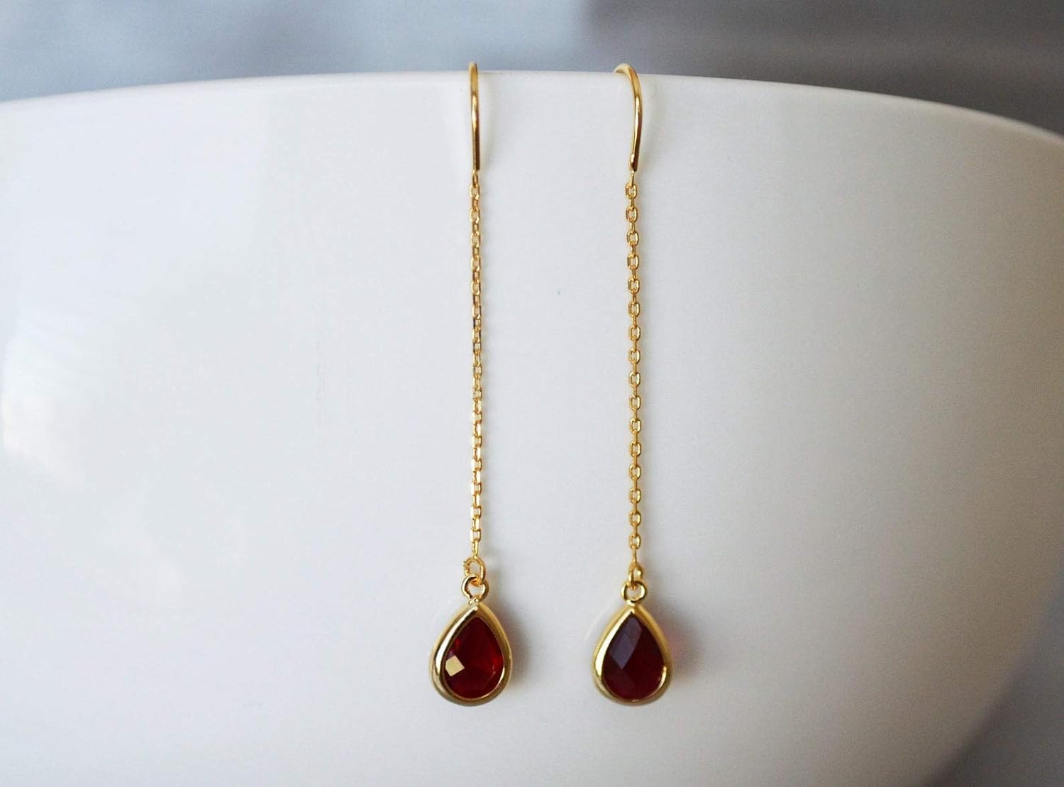 Threader Drop earrings, Dainty Birthstone earrings, Bridesmaid earrings, Birthday Gift