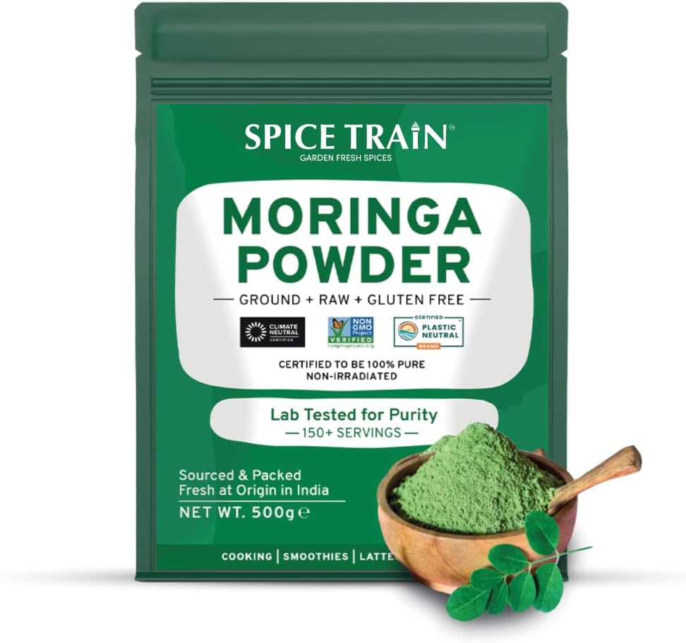 SPICE TRAIN, Moringa en Polvo (500g/18oz) Pura Moringa Oleifera/ Hojas de Moringa | Bolsa Resellable Ziploc | Ideal para Cocinar, Smoothies, Lattes y Té