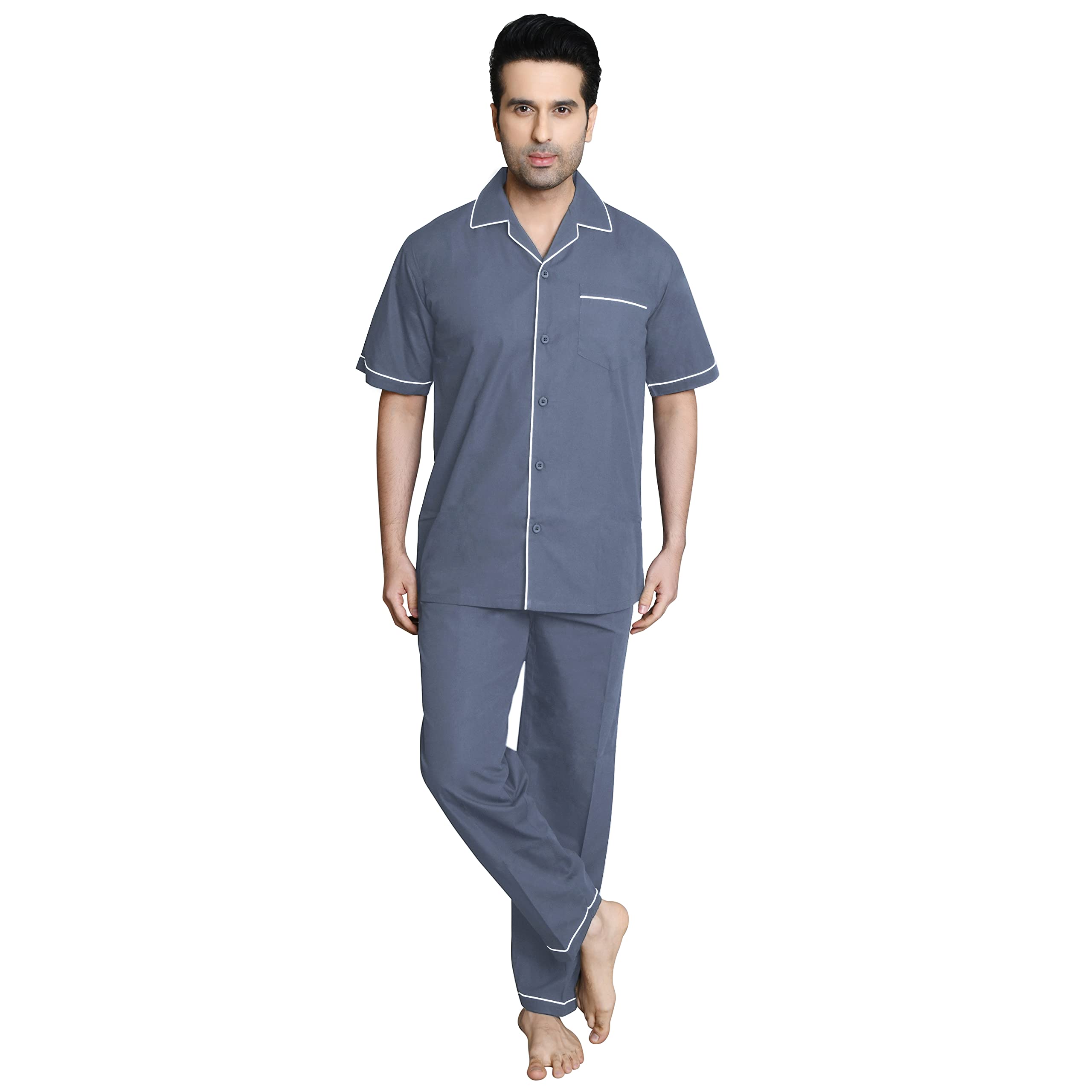 100% Cotton Mens Half Sleeve POPLIN Nightsuit with Fully Branded Elastic Pajama and TOP-image-34