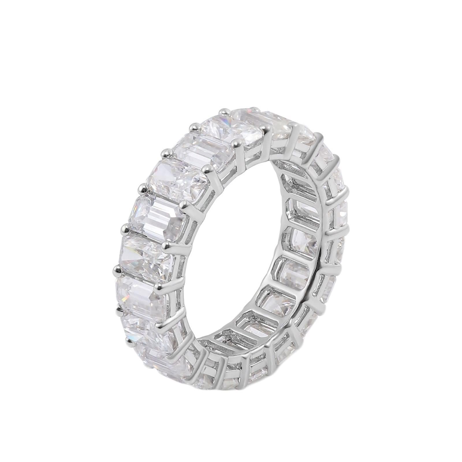 Daesar Anillo Alianzas Boda para Mujer con Eternidad Rectángulo con Moissanita, Oro Blanco 9K/14K/18K, Anillos de Matrimonio de Boda Plata