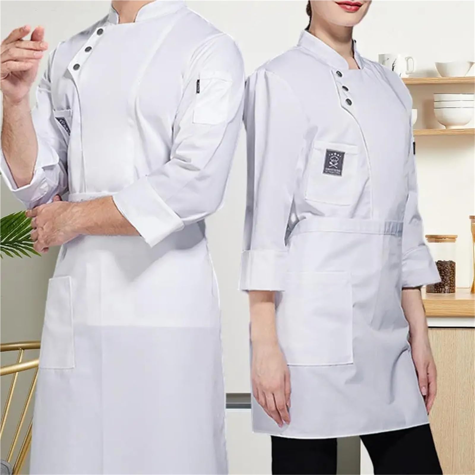 Giacca da Cuoco Unisex, Lavabile, Uniforme da Cuoco, Uomo e Donna, Divisa da Cuoco Professionale, Impermeabile, con Colletto Alto, per Ristorante