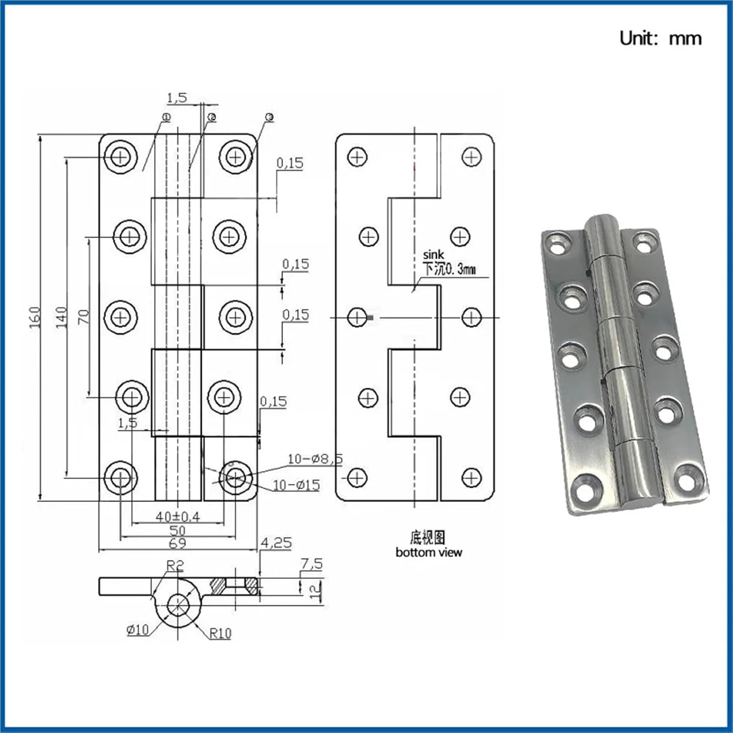 Heavy Duty Hinge Stainless Steel Large Truck Industrial Machinery Door Accessories 1Pcs