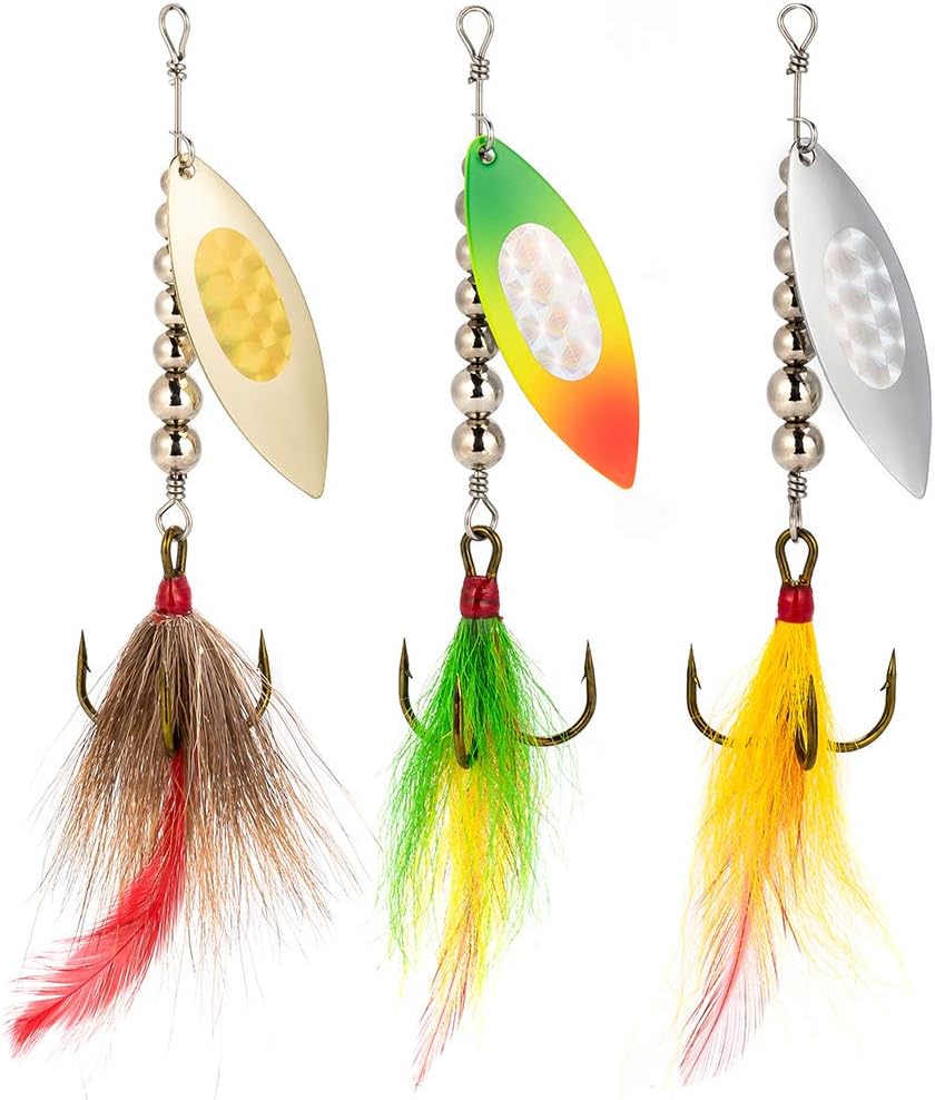 Dr.Fish3 Pack Musky Spinners, Bucktail Lure Spinnerbait French Blade 3/4oz 6 Inches Muskie Baits, Stainless Steel Shaft Treble Hooks Freshwater Kokanee Pike Striped Bass Lures Inline Spinner Kit