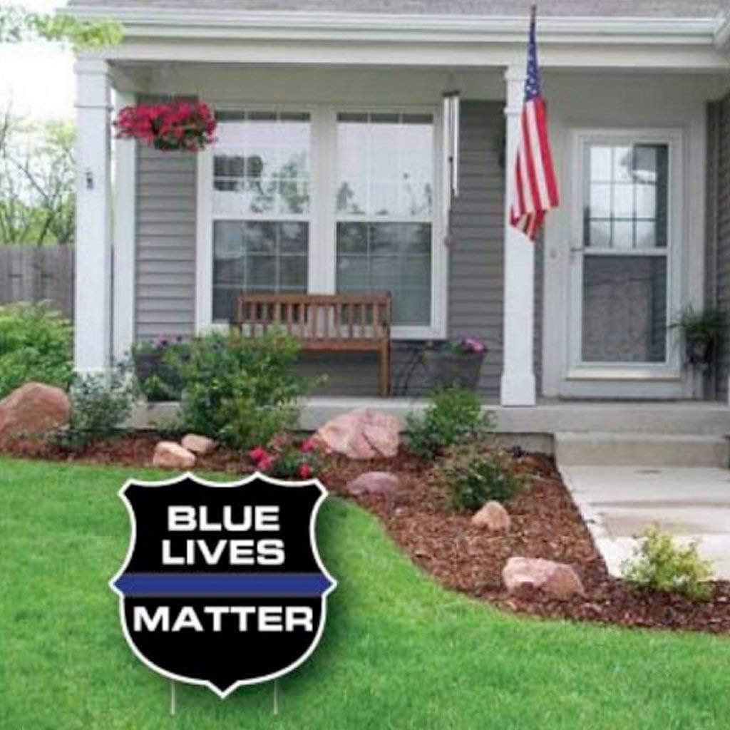 Blue Lives Matter Yard Sign, Shield Shape, Includes Short Stakes 12750