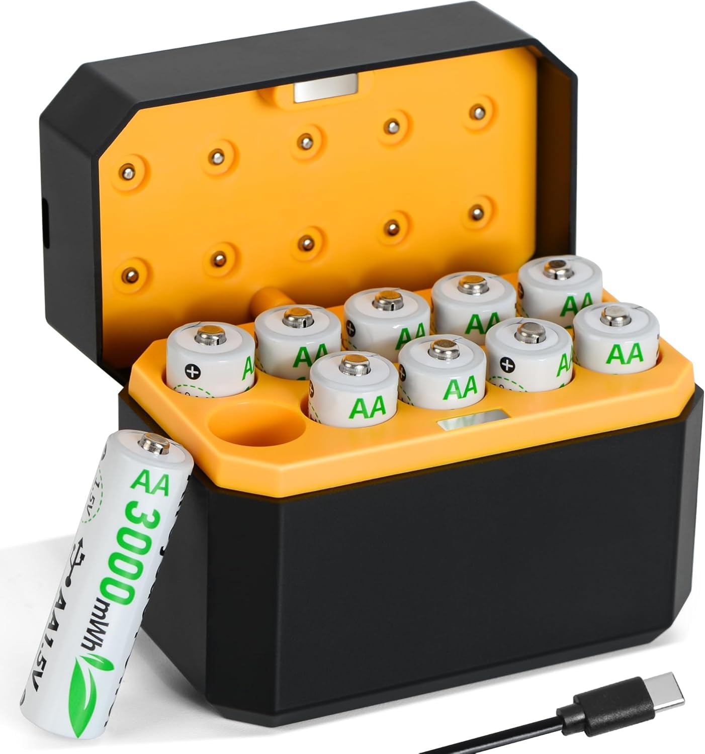 Wiederaufladbare AA-Batterien, Lithium mit Ladegerät, 1,5 V, 3000 mWh, Doppel-A-Akku, wiederaufladbar, langlebig, Pilas Recargables Lithium-Ionen-AA-Akku mit Lade-Aufbewahrungsbox für Blink Outdoor
