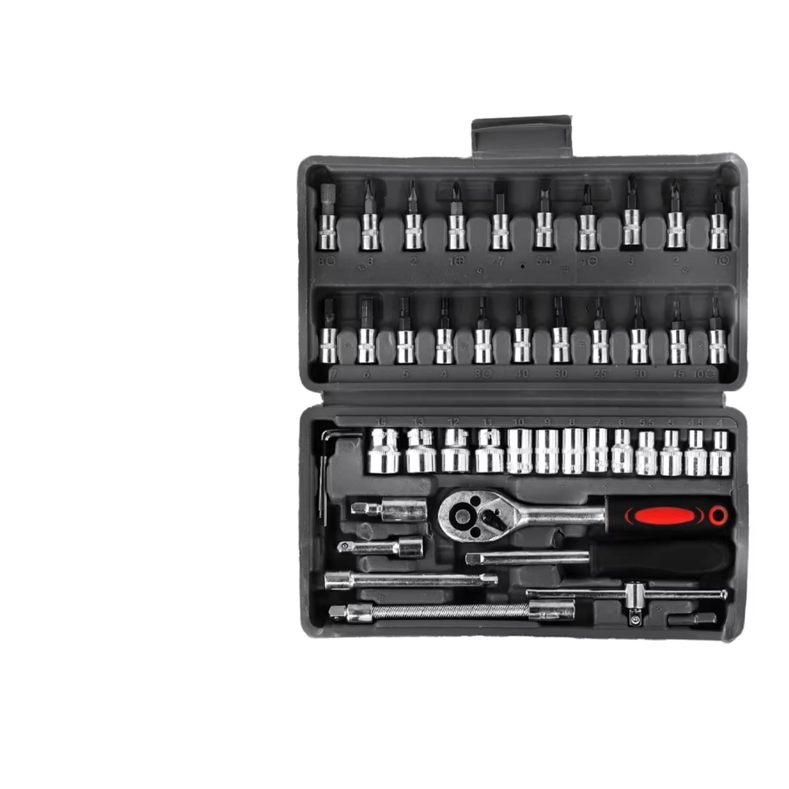 Llave Carraca Juego De Herramientas Manuales De Reparación Automotriz Caja De Herramientas Mecánica Llave De Vaso Destornillador De Trinquete 46 Uds.