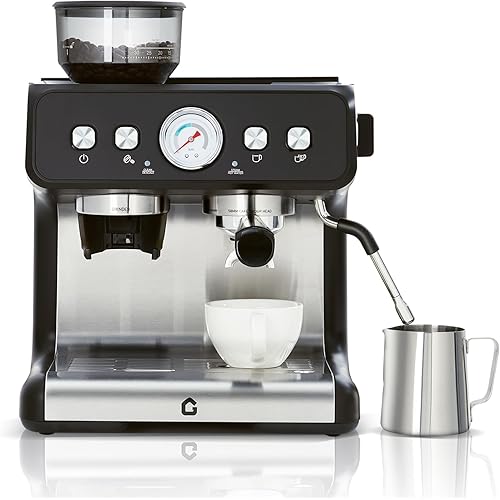 Garvee 20 Bar Pressure Stainless Steel Espresso Machine with Grinder, 2.8L Removable Water Tank, Milk Frother Steam Wand for Latte/Cappuccino - Adjustable Shot Volume, Professional Home/Office Use