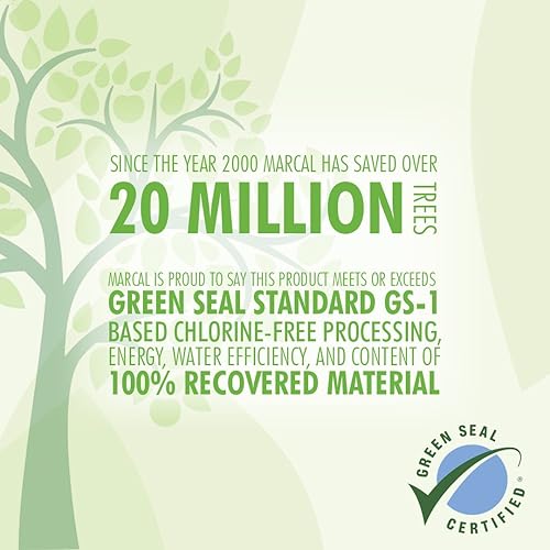 Miniatura 6 de Marcal Papel higiénico profesional, 100 % reciclado, 2 capas, blanco, 500 hojas suaves y absorbentes por rollo, 96 rollos por caja, certificado