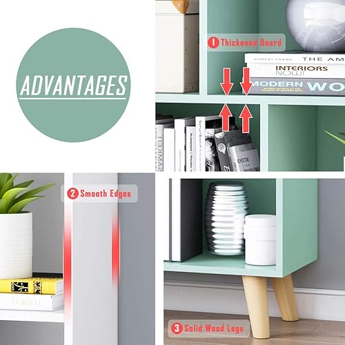 Miniatura 58 de IOTXY - Estantería baja, organizador de madera, 3 niveles con base, estantería horizontal, 10 cubos, color blanco cálido Blanco cálido,Azul