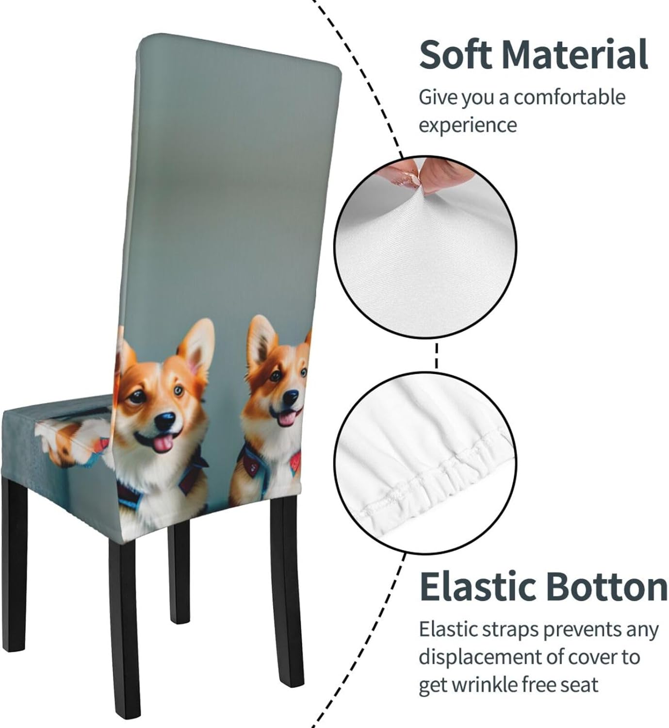 Wearing Clothes Cute Corgi Dogs Stretch Dining Chair Covers - Removable, Perfect for Kitchen Decoration, Hotel Table, Banquet Auditorium.