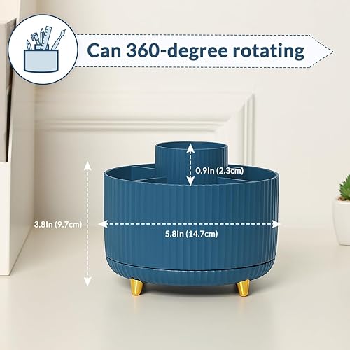 Miniatura 59 de SKYDUE Organizador de escritorio giratorio de 360 grados, soporte de lápiz de doble propósito para escritorio, organizador de bolígrafos de Verde