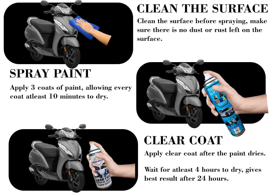 Image of Show Match 2k Scooter Spray Paint + Clear Coat compatible with (TVS Jupiter 125) (Titanuim Grey)
