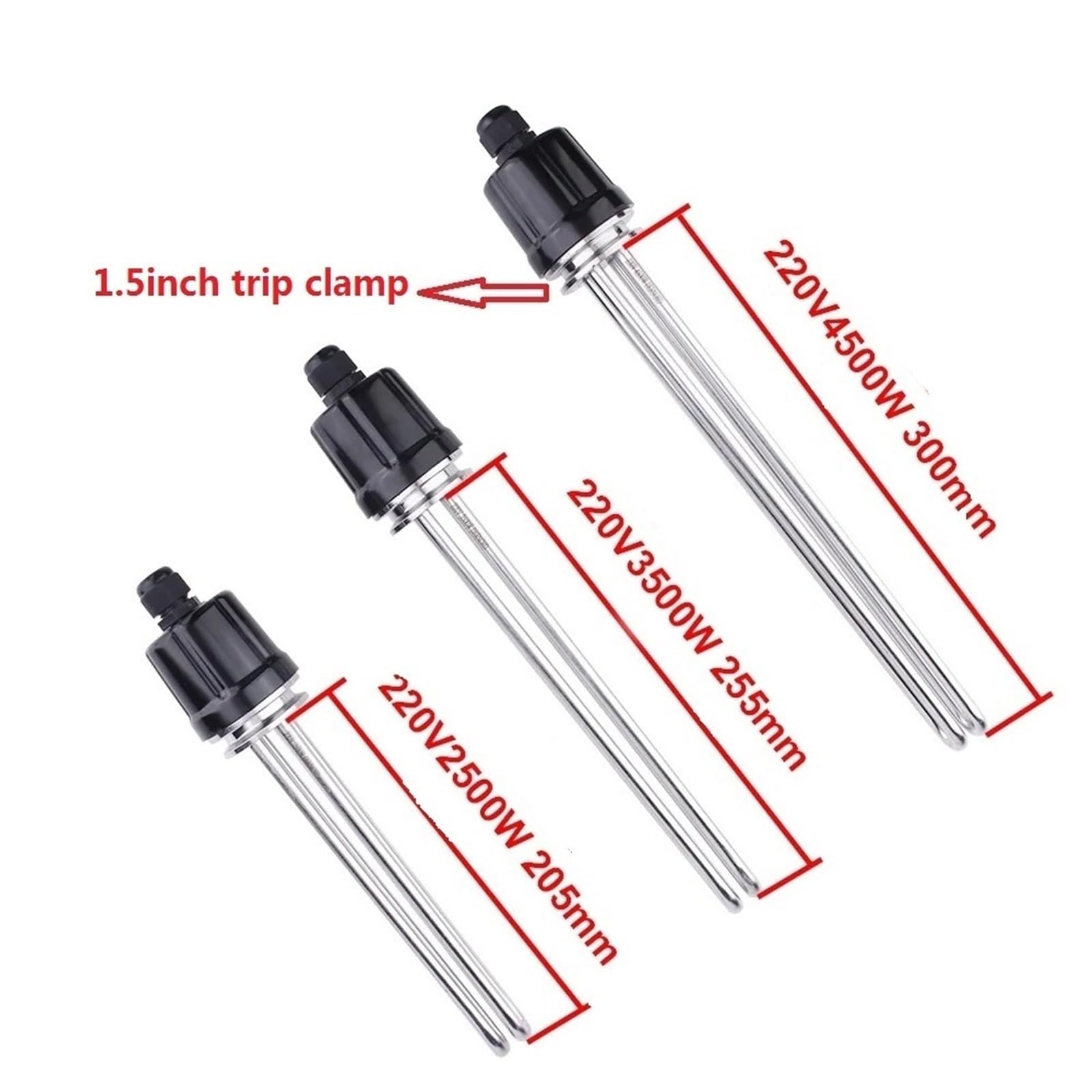 1,5 Zoll Tri Clamp Tauchheizelement 220 V Elektrischer Warmwasserbereiter 2500 W/3500 W/4500 W SUS304 Stück(Only heater,220V_4500W)