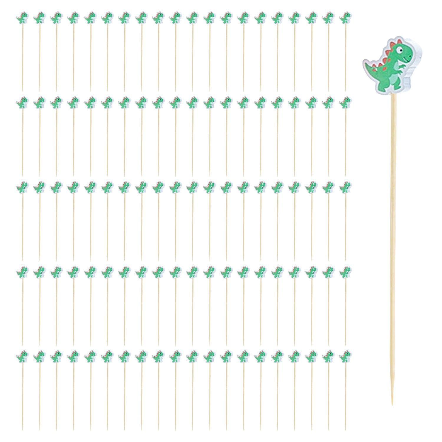 Nidhfg Mixed Color 100 Pieces Of Dinosaur Wooden Bamboo Sticks, Cute Cartoon Animals For Children, Outdoor Bento Easy Toothpicks, Creative Cocktail Decorative Fruit Fork.