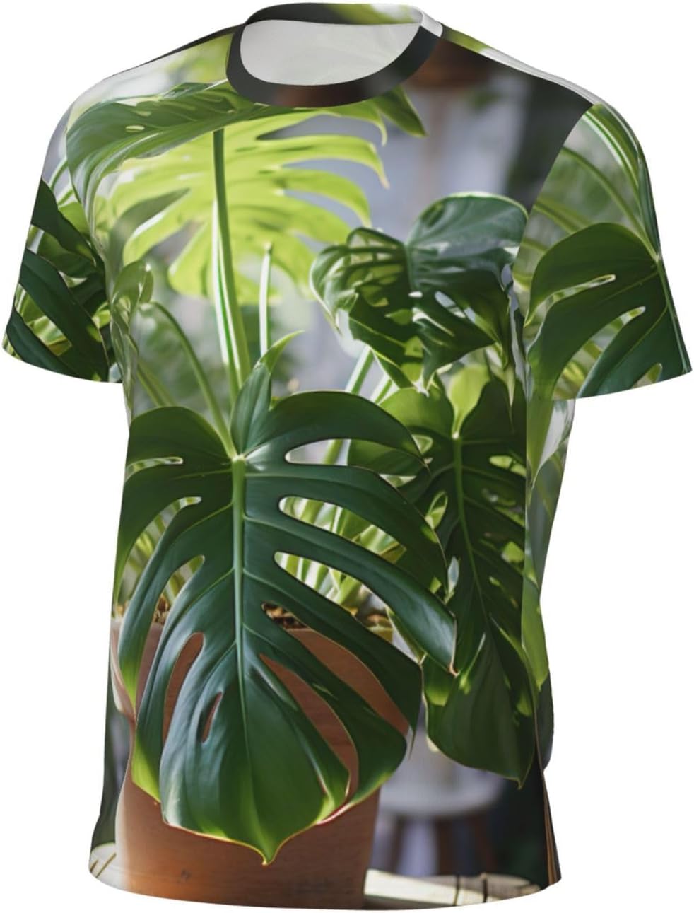 Monstera Deliciosa Banana Palm Print Mens Short Sleeve Mesh T-Shirt Breathable Athletic Gym Running Casual Sports Wear