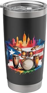 Salsa Drums And Congas Puerto Rico Skyline Flag Stainless Steel Insulated Tumbler