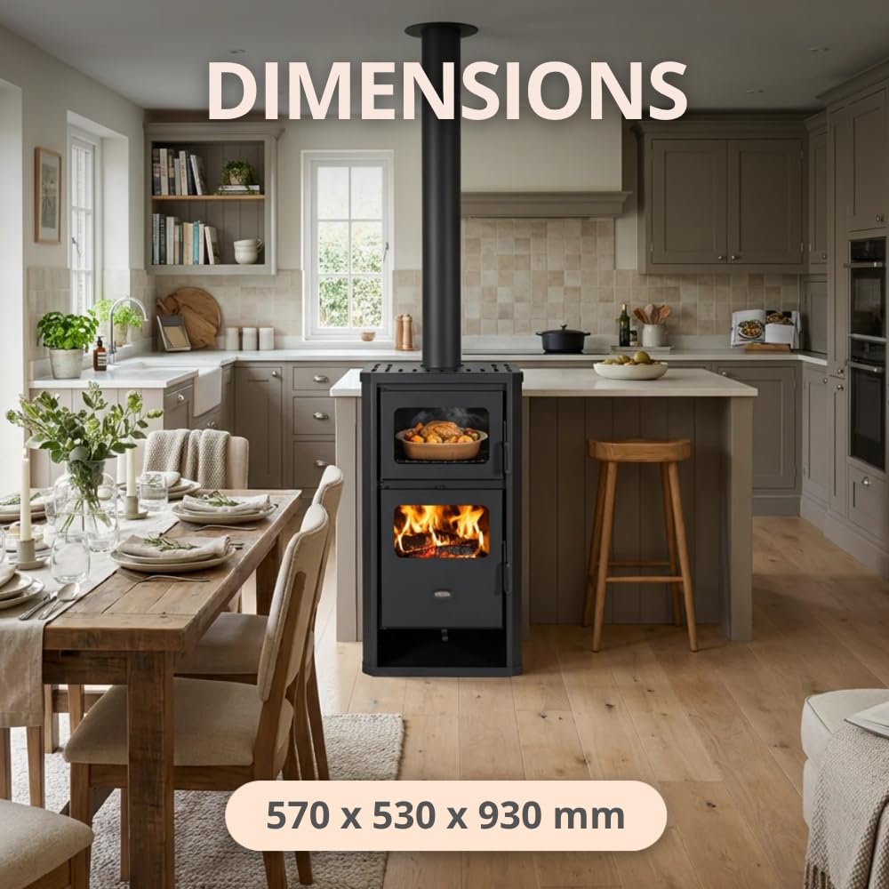 Prity FM D Poêle à bois avec four et manteau d'eau | Chauffage central | Réchaud de ferme | Certifié CE | Poêle à bois