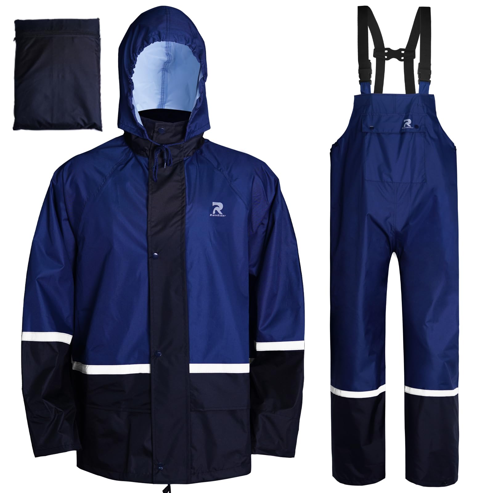 RainRider Waterproof Breathable Suits for Men - Durable Oxford Rain Jacket Coat With Pants