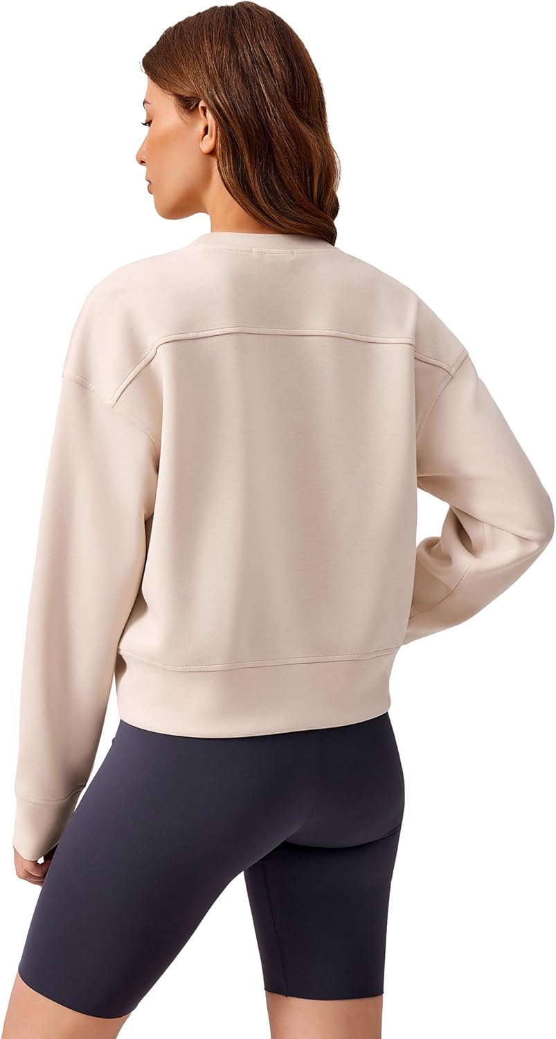 PINSPARK Soft Crewneck Cropped Sweatshirt for Women Long Sleeve Relaxed Lightweight Basic Crop Tops 2025 - Image 2