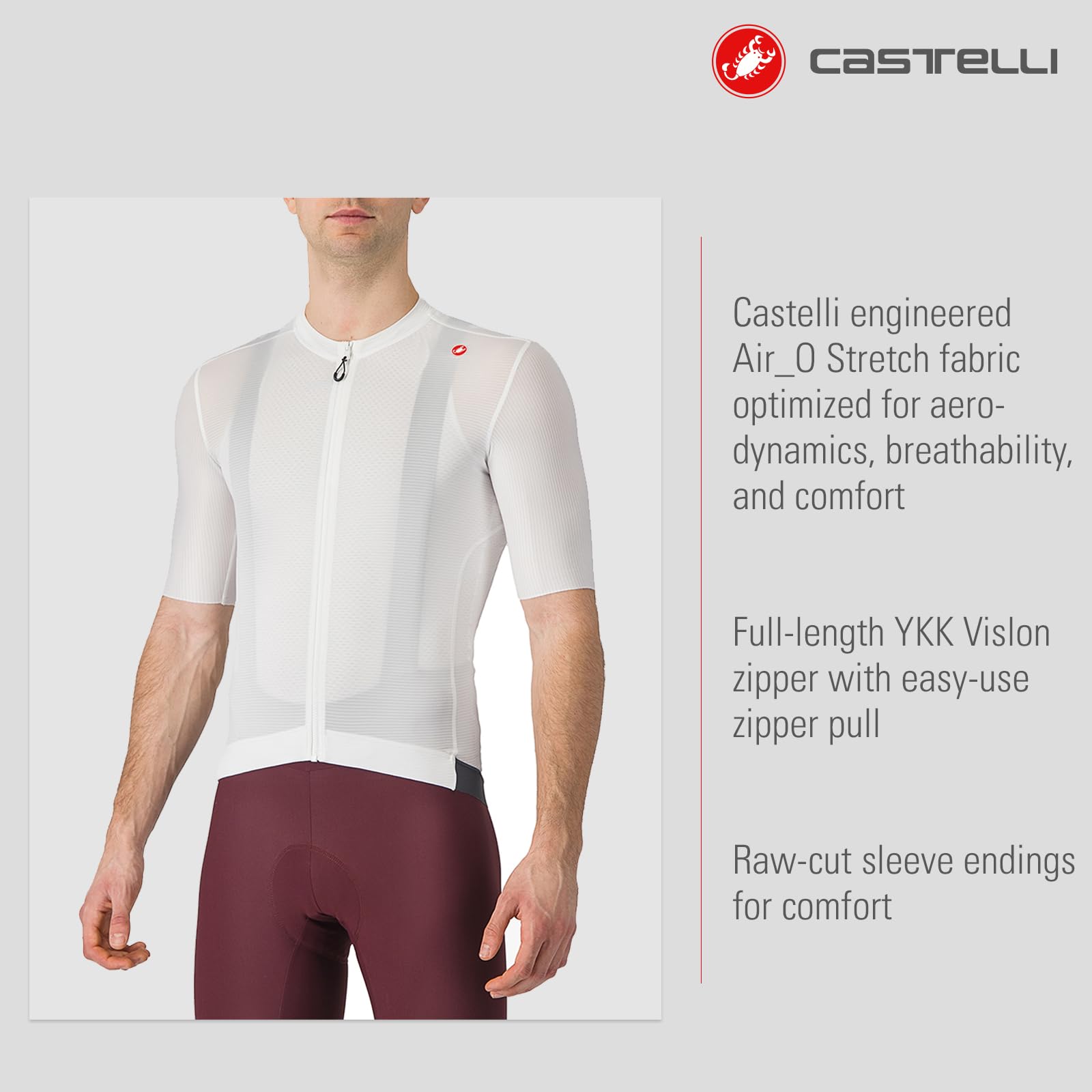 CASTELLI Men’s Espresso Jersey, Quarter Length Sleeve with Breathable Stretch Fabric for Gravel, Cycling & Road Biking - Ivory/Dark Gray - Large