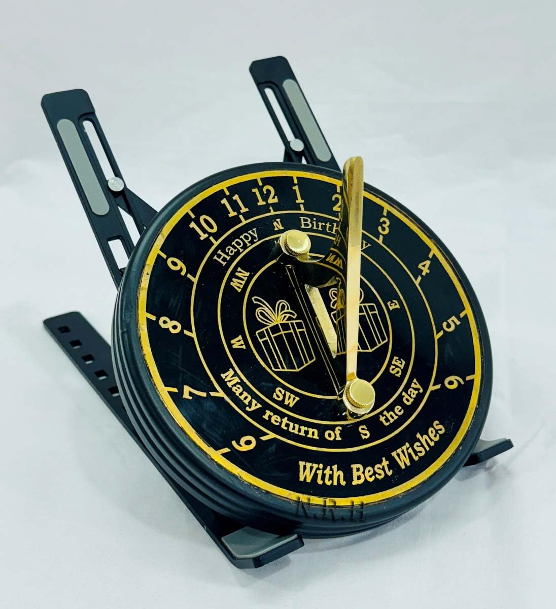 Brújula de latón con Reloj de Sol Grabado, brújula de Trabajo Best Wishes For Happy Birthday Many Return of The Day, brújula Redonda Negra para Regalo
