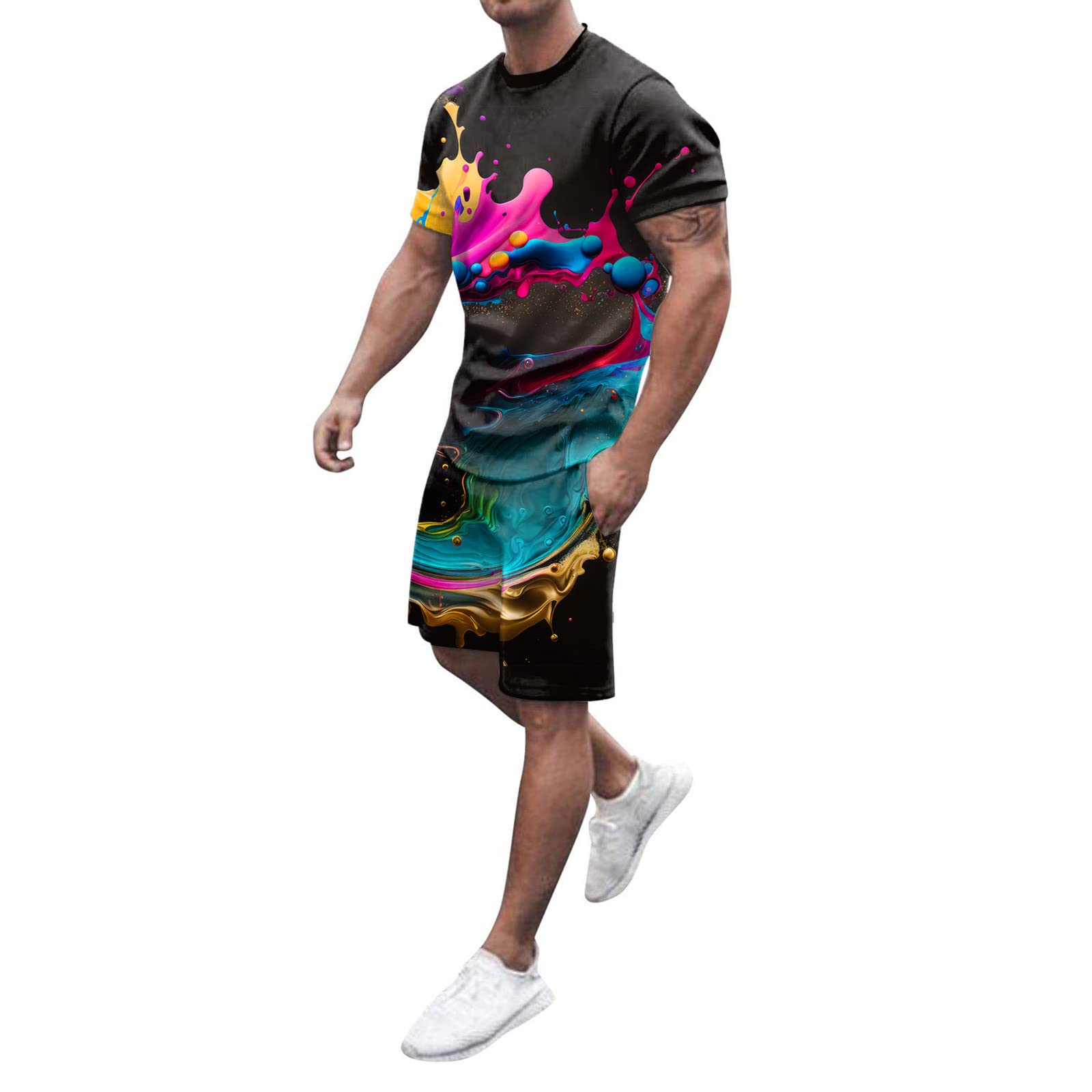 QWUVEDS Hombres Verano Primavera y Verano a Rayas Cuadrado Chándal 2 Piezas Trajes de Manga Corta Camisetas y Pantalones Cortos Conjuntos de Jogger Traje Deportivo Sudaderas Ropa Deportiva Bolsa de Doctor