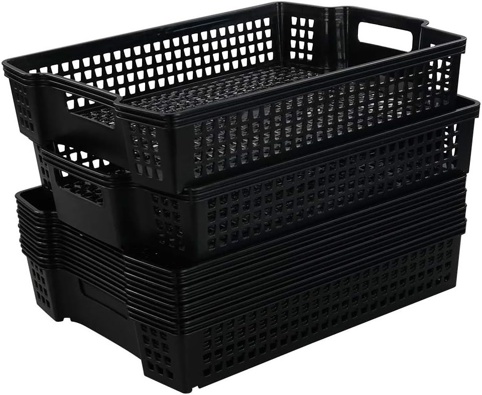 Anbers Black Plastic Storage Baskets, Stackable Office Organizer Trays, 6 Packs - Image 6