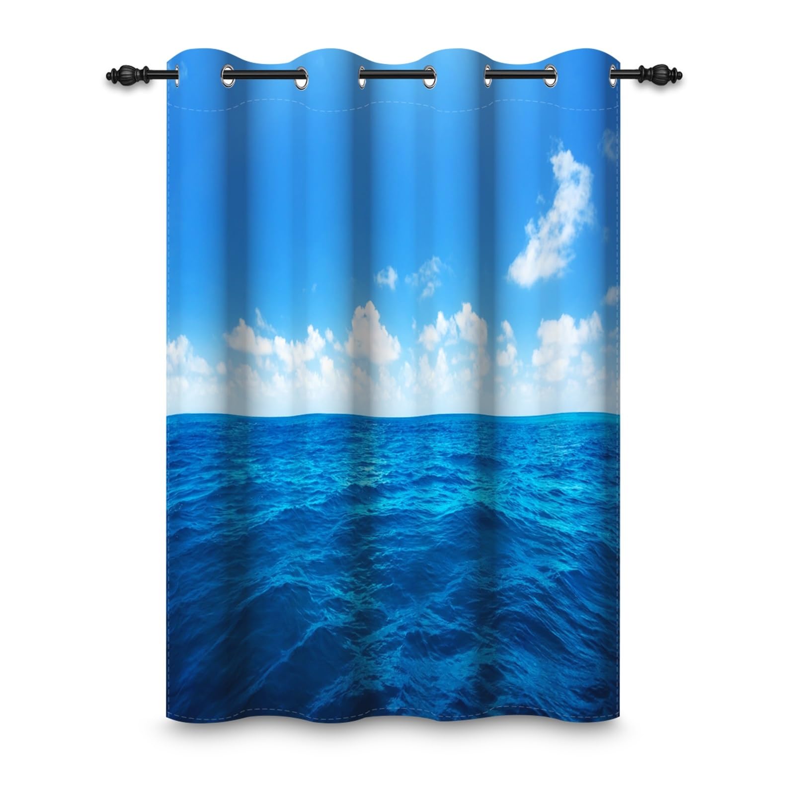 ggaimwf 42"x 63" Ocean Eyelet Curtain Wave Blue Sky Sea Horizon Natural Scenery Nautical Theme Thermal Grommet Room Dividers Blackout Window Drapes for Bedroom Living Room,1-Single Panel