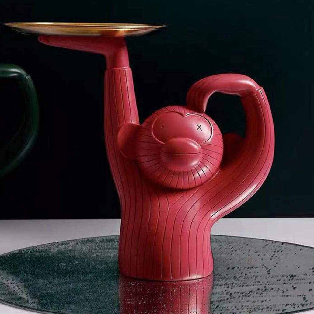Ornamento per arredamento, carino scimmietta frutta torta dessert caramelle stoccaggio artigianato regalo ornamento casa soggiorno scrivania accessori decorazione -rosa rosso-s