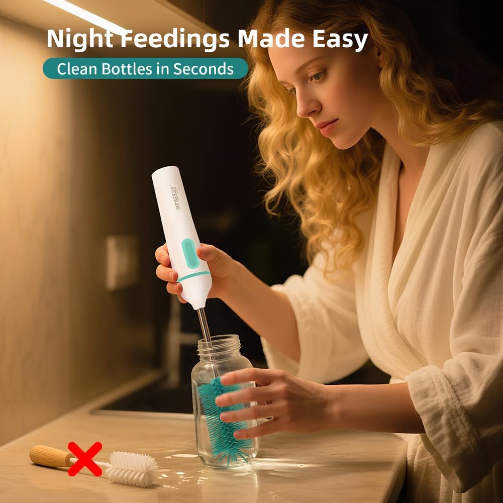 Electric Bottle Brush Cleaner,6-in-1 Portable Electric Baby Bottle Brush Cleaner for Travel, Rechargable Travel Bottle Cleaner Kit with Nipple & Straw Brush,Ideal Gift for Parents & Babies - Image 7