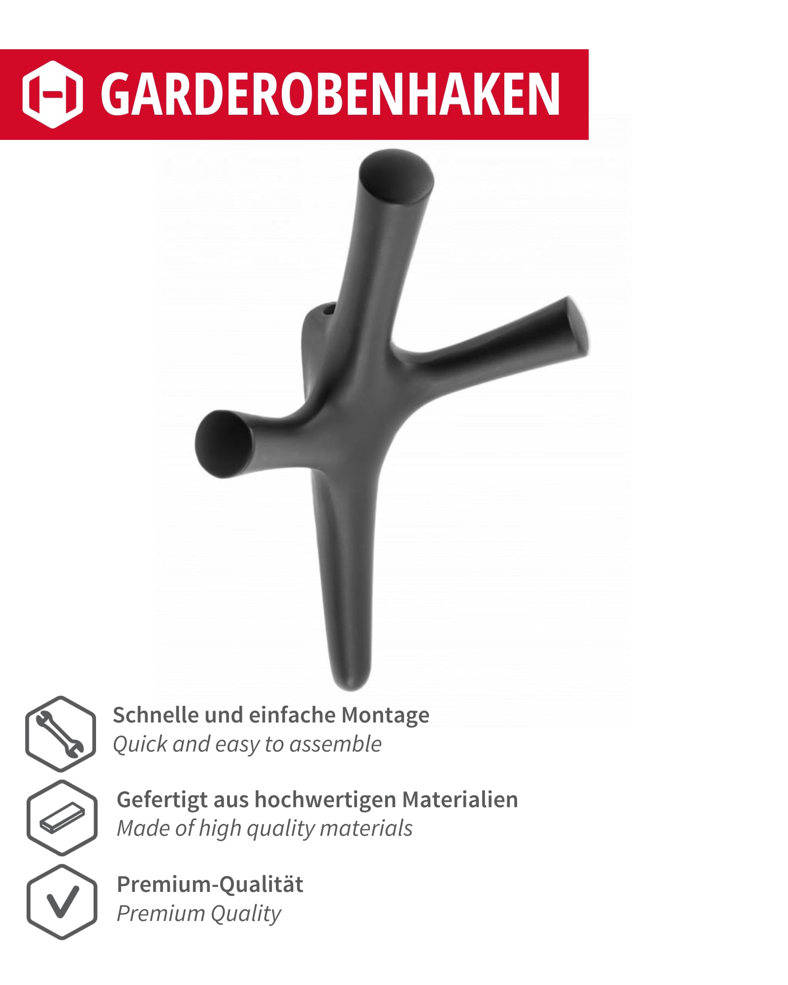 Gedotec Appendiabiti nero opaco [6 GANCI] Appendiabiti da corridoio, cucina e bagno I Appendiabiti da parete