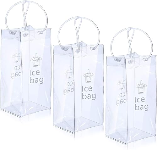 Paquete de 3 bolsas portátiles para vino de hielo, bolsa plegable de PVC transparente, bolsa enfriadora de vino, bolsa fría de vino con asa para