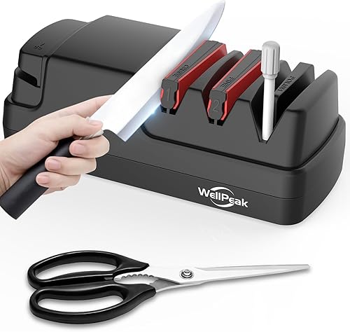 Afilador eléctrico profesional de 4 etapas para chef comercial doméstico, abrasivo de diamante para cuchillos de chef de borde recto, varilla de