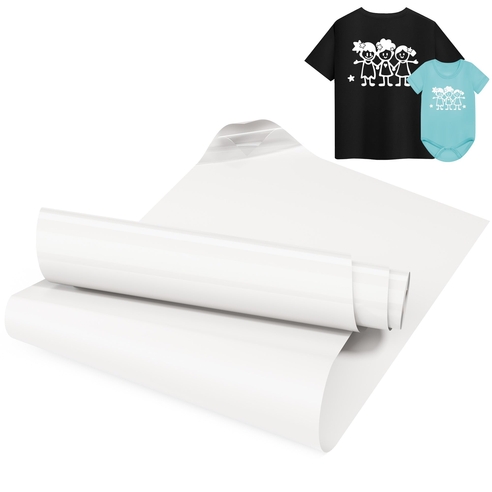 LIKCUT Plotterfolie Textil Weiß, 30,5 cm x 2,44 m Flexfolie Plotter Textil für alle plottermaschine, Bügelfolie für Textilien, Iron on Folie für DIY Shirts Aufbügeln