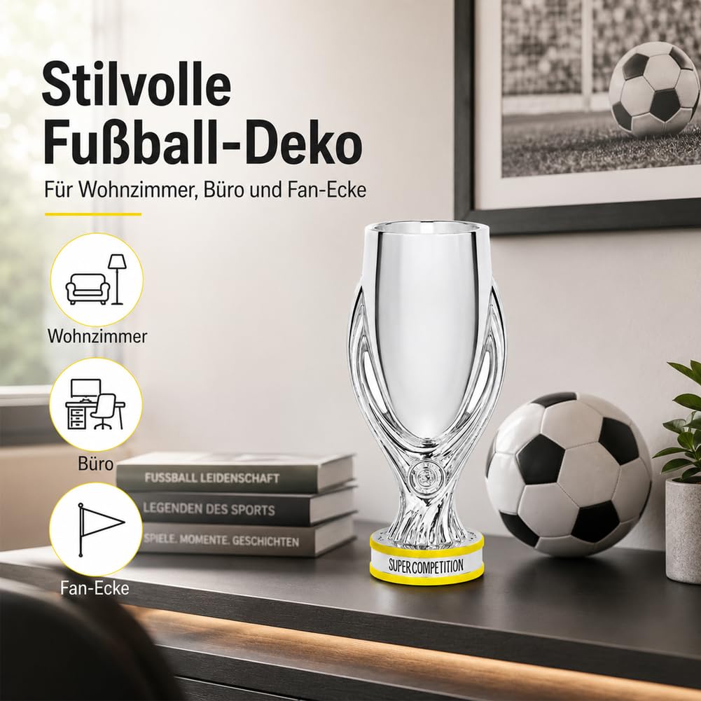 Replik des Europa Supercup Champions Pokal,Sports Sammlerstück | Harz Fußball Trophäe,Fussball League Memorabilia Deko Ausstellungsstück für Büro,Sportsbar, Zuhause, Geschenk für Fußballfans