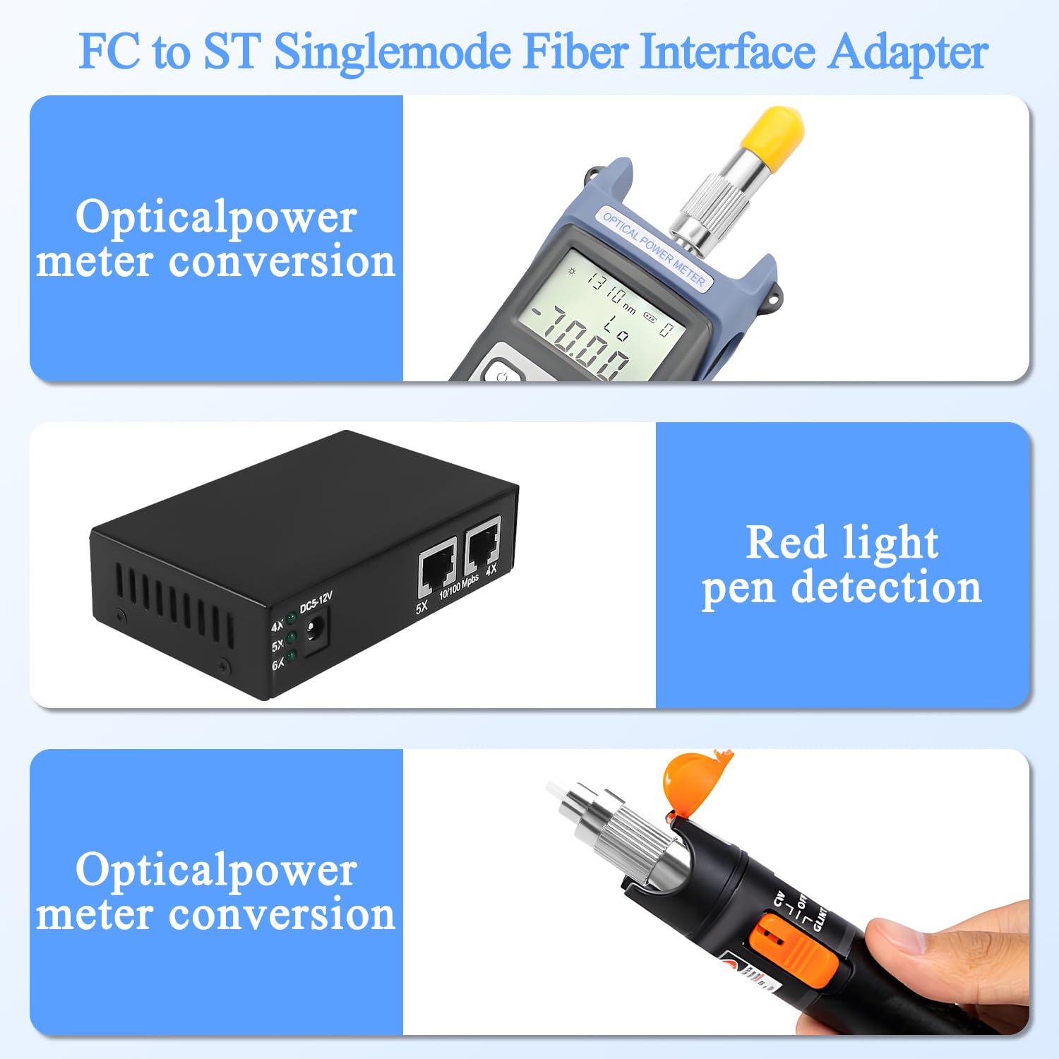QIANRENON FC a ST Fibra Ottica Adattatore SM 9/125μm FC/UPC Maschio a ST/UPC Femmina Ibrido Fibra Ottiche Simplex Accoppiatore Convertitore, per Rossa Luce Penna Ottica Potenza Misuratore Pigtail