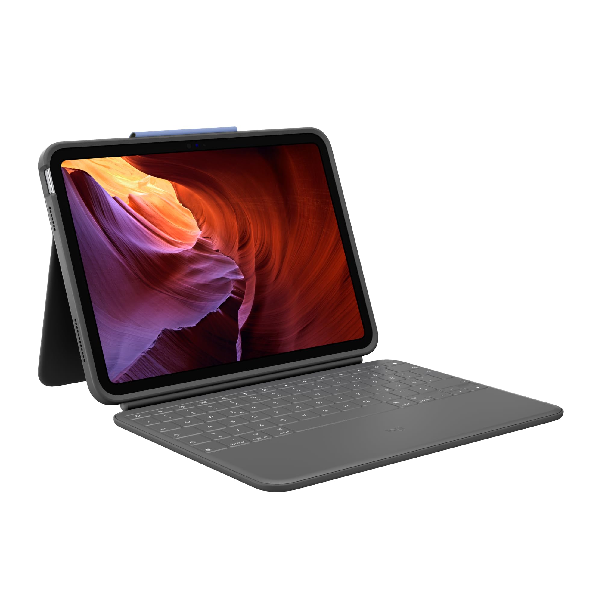Logitech Rugged Folio Tastatur-Case für iPad (10. Generation und A16) mit Smart Connector und strapazierfähiger, spritzwassergeschützter Tastatur, Deutsches QWERTZ-Layout - Grau