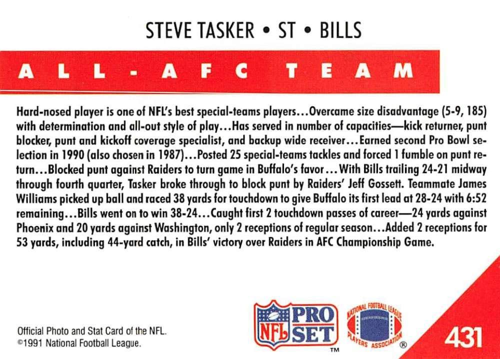 Amazon.com: 1991 Pro Set #431 Steve Tasker Buffalo Bills NFL