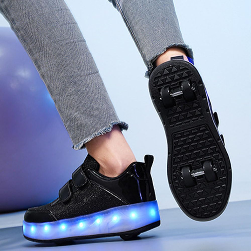 Fansu Zapatillas con Ruedas Niño Niña Tamaño 30-40, Zapatos con 4 Ruedas Luces LED Coloridos Parpadeante 2 en 1, Zapatillas Patines Niño Carga con USB Calzado de Skateboarding,Estilo 890