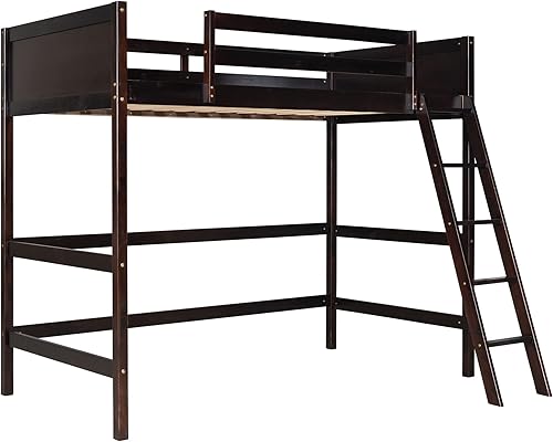 Miniatura 7 de ODC Cama alta individual con escalera angular cama alta de madera maciza con barandilla de seguridad para adolescentes y adultos cama alta con