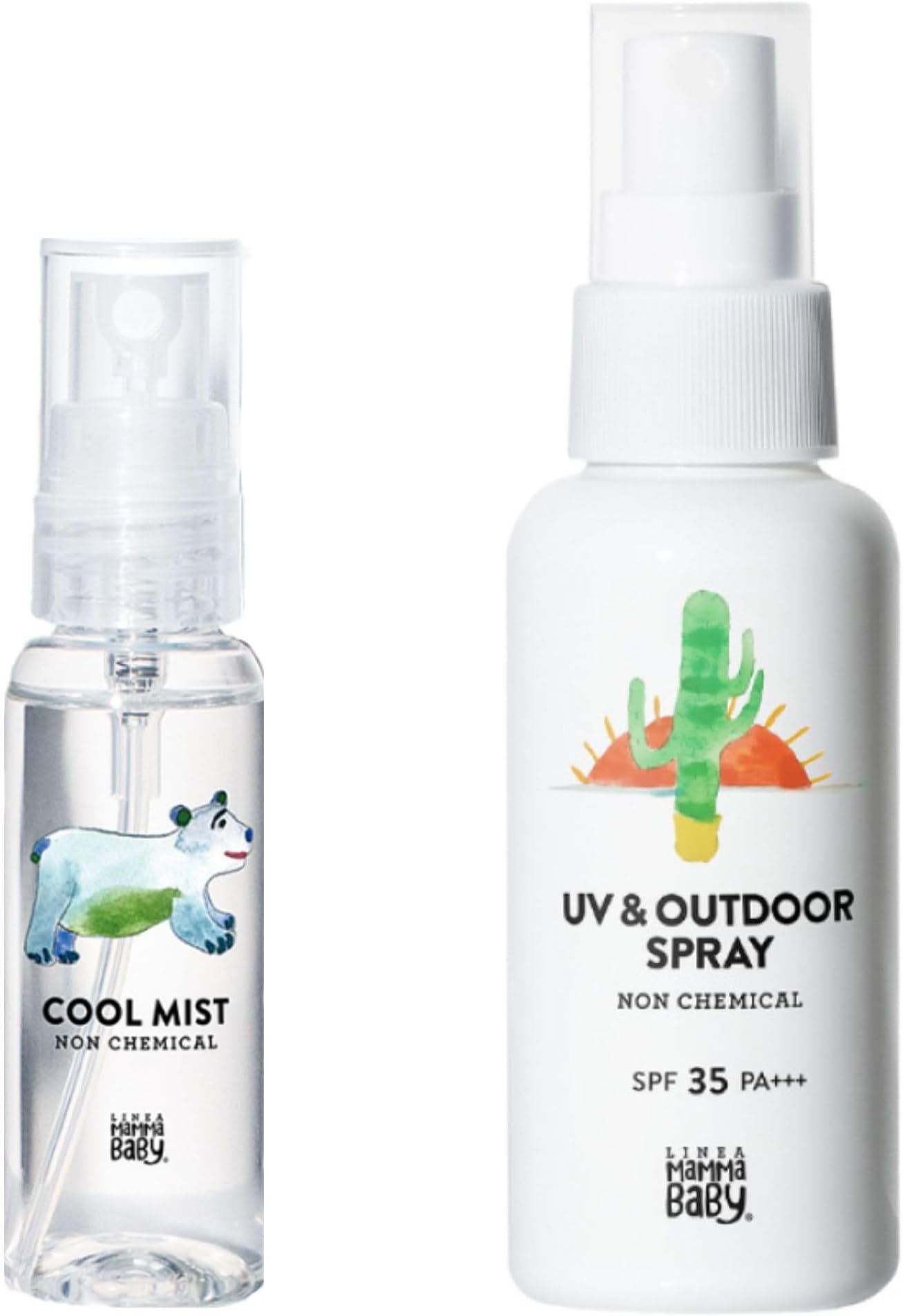 ママベビー クールミスト 30mL & ノUV & アウトドアスプレー SPF35 / PA+++ 80mL[ボディミスト 冷感 赤ちゃん 携帯用 おでかけ 植物由来 紫外線吸収剤フリー 敏感肌 石鹸で落とせる ノンケミカル]