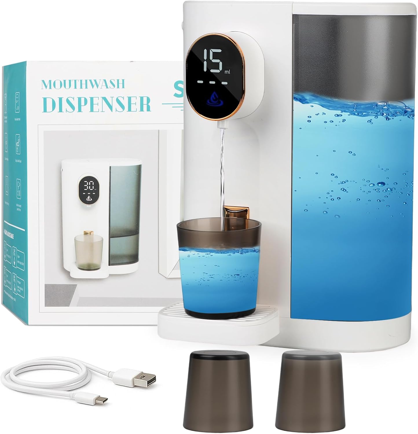 Automatic Mouthwash Dispenser for Bathroom, 20.3Oz Mouth Wash Dispenser for Kids and Adult with Magnetic Cups, 3 Dispensing Level, Wall Mounted Electric Mouth Wash Container