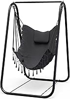 TalecoGear Hammock Chair with Stand - Heavy-Duty Rustproof Hanging Swing Chair for Indoor Outdoor Patio Yard Garden Porch, Grey