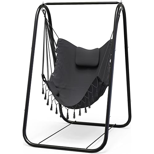 G TALECO GEAR Hammock Chair with Stand,Heavy-Duty and Rustproof Hanging Chair with Stand,Hammock Swing Chair Stand,for Indoor Outdoor Patio Yard Garden Porch (Grey)