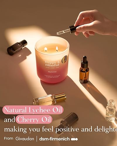 Miniatura 3 de M&SENSE Vela perfumada de lichi, cereza y rosa para el hogar, 14.1 onzas, 80 horas de duración, vela de aromaterapia no tóxica, 100% natural, de