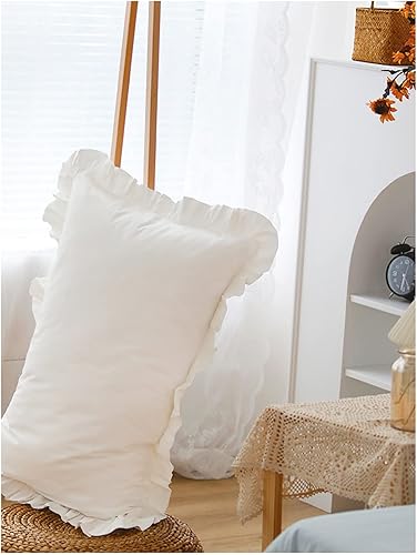 Miniatura 6 de Juego de 2 fundas de almohada con sobre de microfibra de algodón blanco, tamaño estándar, con volantes, 26 x 20 pulgadas, para decoración de cama,