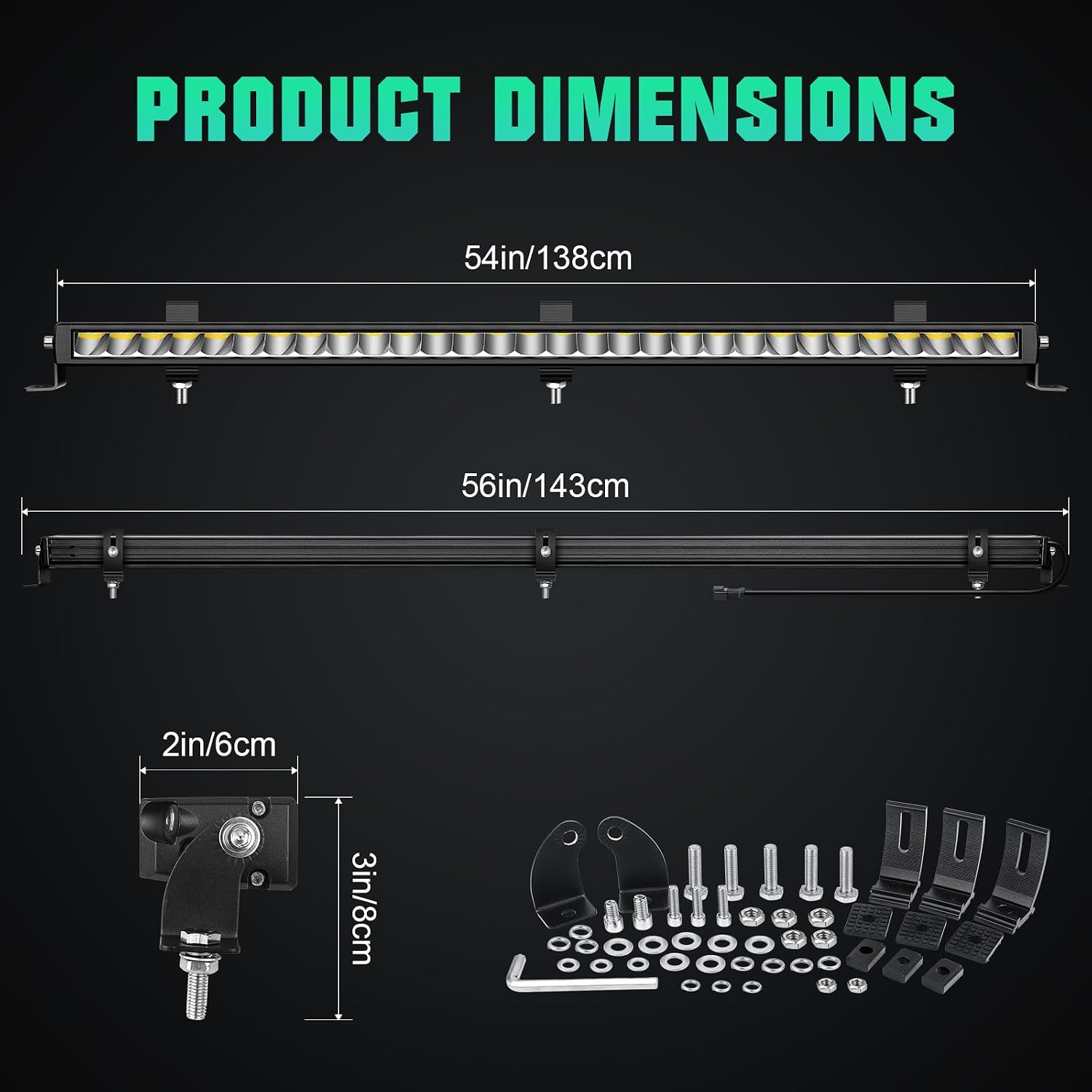 RIGIDON 55 Inch 150W Single Row Slim LED Light Bar, Spot 15000LM Driving Work Light with DT Connector, Offroad Lights for Trucks, Pickup, Car, SUV, ATV, UTV, 4x4, Boat, Camper, Golf Cart