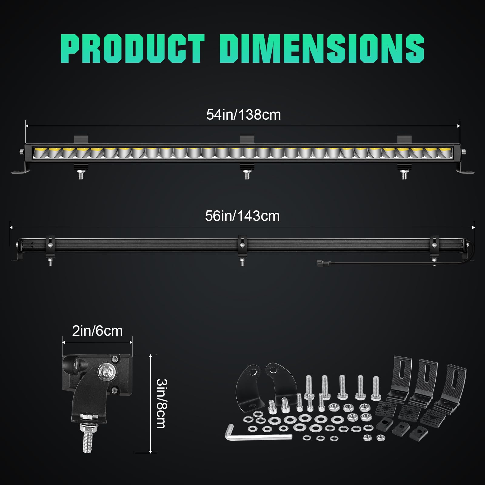 RIGIDON 55 cali 138 cm 150 W Slim Led Bar 4x4, prosty pasek świetlny, 12 V 24 V dalekiego zasięgu Listwa świetlna Led do pojazdów offroad samochodów ciężarowych SUV ATV, 6000K światła przeciwmgielne
